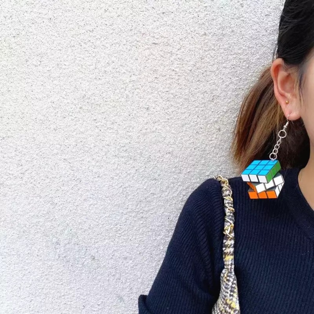 Mini Rubik’s Cube Earrings - Picture 5 of 6